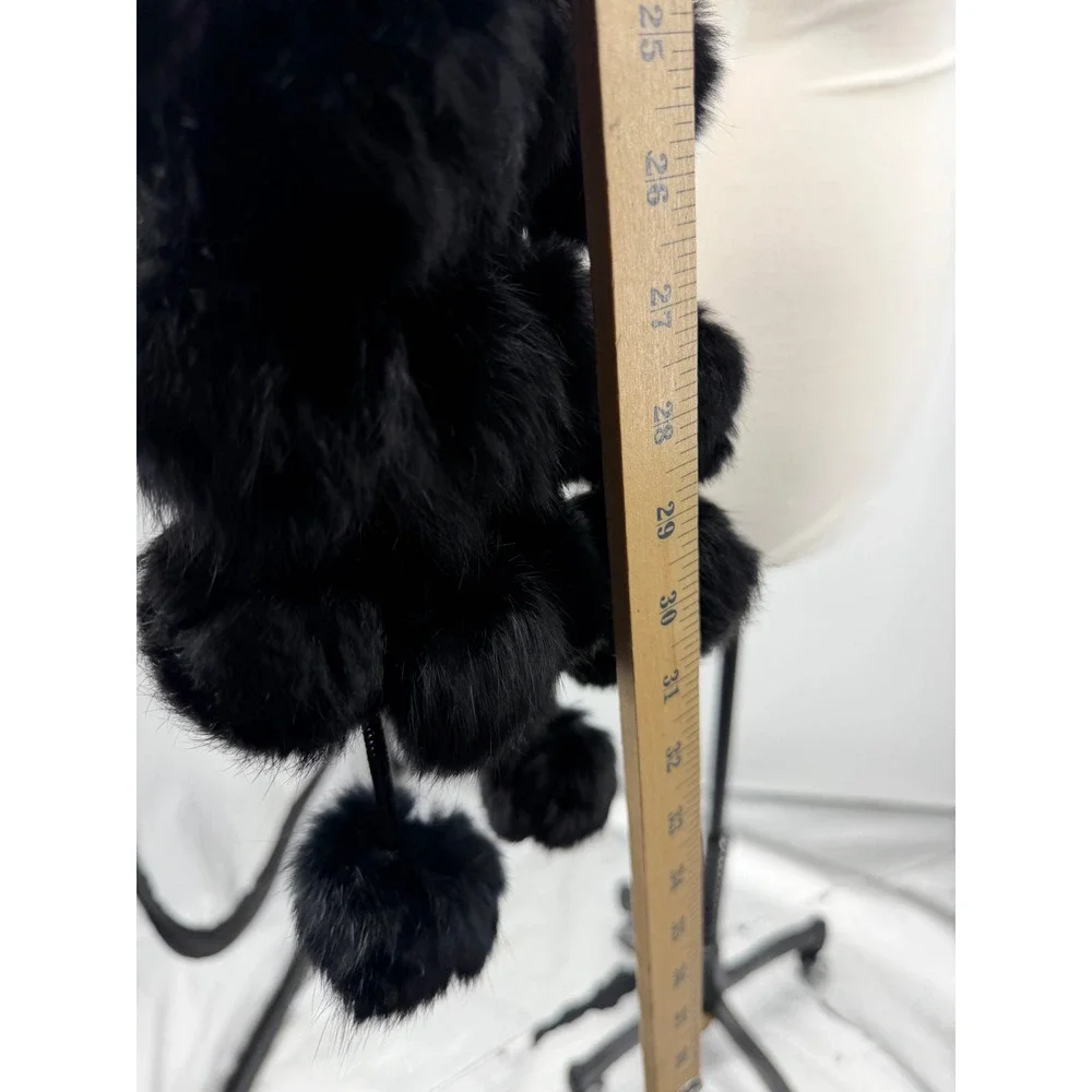 Unbranded Pom Pom Scarf Womens OS Black Genuine Rabbit Fur Tiered Long Scarf